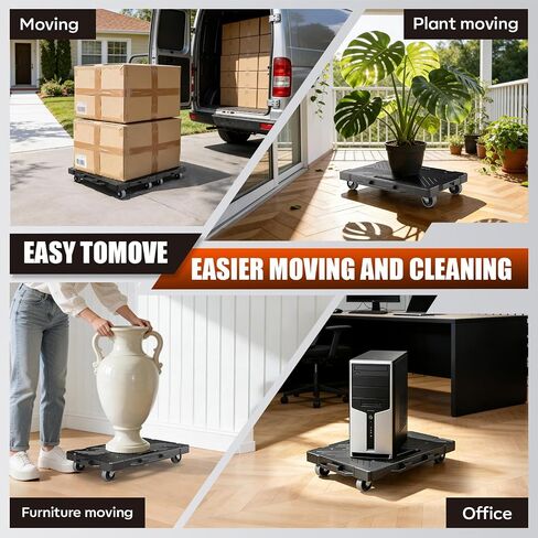 Kavlium 2 Pack Furniture Dolly، 16.9"x11.7" دمية متحركة شديدة التحمل مع 4 عجلات، سطح محكم غير قابل للانزلاق لأجهزة الصناديق المتحركة، أقصى حمولة 500 رطل، أسود in Kuwait