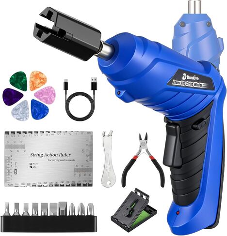 Guitar Tool Set, Rechargeable 200RPM Electric String Winder with LED, String Cutter, Action Gauge Ruler, Bridge Pin Puller, 10 Screwdriver Bits, 6 Guitar Picks & Cleaning Cloth in Kuwait