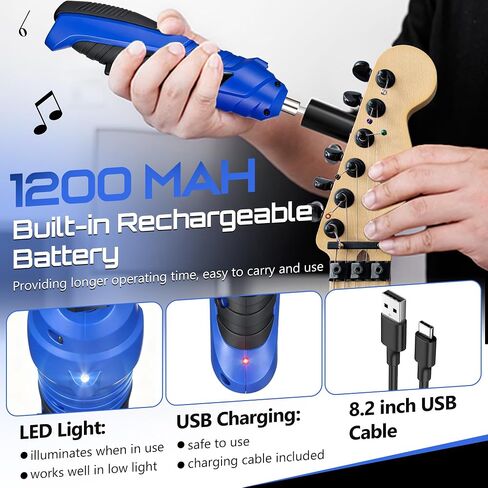 Guitar Tool Set, Rechargeable 200RPM Electric String Winder with LED, String Cutter, Action Gauge Ruler, Bridge Pin Puller, 10 Screwdriver Bits, 6 Guitar Picks & Cleaning Cloth in Kuwait