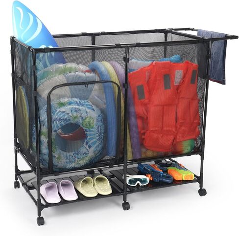 152Gal Pool Storage Rack with Bottom Tabletop and Zippered Door, 360° Swivel Wheels, Durable Material, Easy to Assemble, Suitable for Indoor, Outdoor, Poolside and Other Scenarios,(Sizes M) in Saudi Arabia