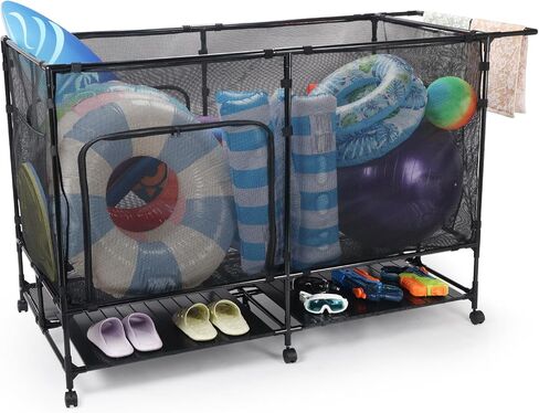 152Gal Pool Storage Rack with Bottom Tabletop and Zippered Door, 360° Swivel Wheels, Durable Material, Easy to Assemble, Suitable for Indoor, Outdoor, Poolside and Other Scenarios,(Sizes M) in Saudi Arabia