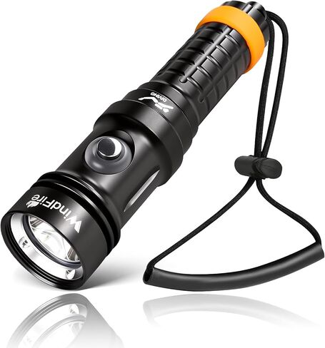 WINDFIRE Dive Light, Super Bright Scuba Diving Flashlight Rechargeable with Power Indicator, IP68 Waterproof 197 ft Depth Underwater Torch for Snorkeling, Night Diving, Caving in Kuwait