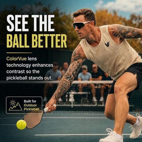 Vantage Labs The Vue Pickleball Glasses | ColorVue Ball Tracking Lens | ANSI Z87 Impact Rated | Panoramic Field of View | Anti-Fog Sports Eyewear for Indoor & Outdoor Play - Phantom Black Frame in Kuwait