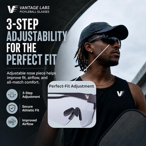 Vantage Labs The Vue Pickleball Glasses | ColorVue Ball Tracking Lens | ANSI Z87 Impact Rated | Panoramic Field of View | Anti-Fog Sports Eyewear for Indoor & Outdoor Play - Phantom Black Frame in Kuwait