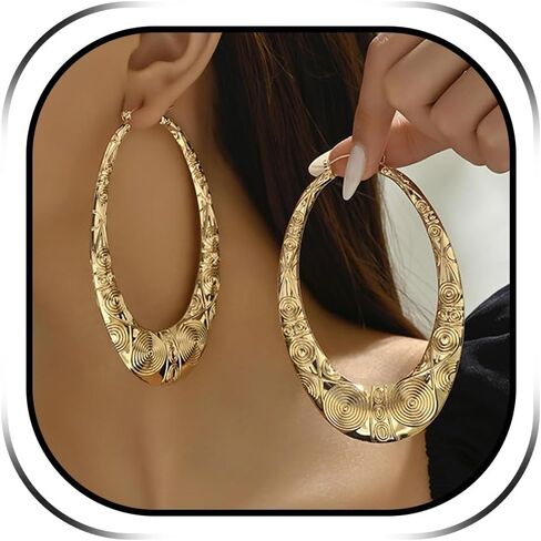 Bamboo Earrings Large Gold Bamboo Hoop Earrings Trendy Hip Hop Chunky Gold Hoop Earring 80s 90s Jewelry Gifts Party Custom Accessories in Saudi Arabia