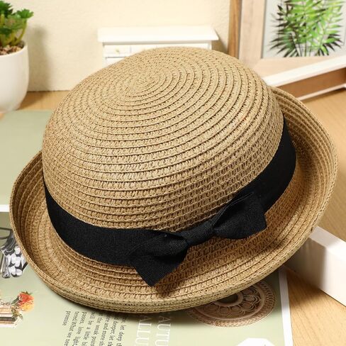 VILLCASE Women Straw Sun Hat with Bowknot Roll-up Wide Brim Dome Design Summer Beach Hat for Outdoor Travel Lightweight and Flexible Free Size Fits Most Khaki in Kuwait
