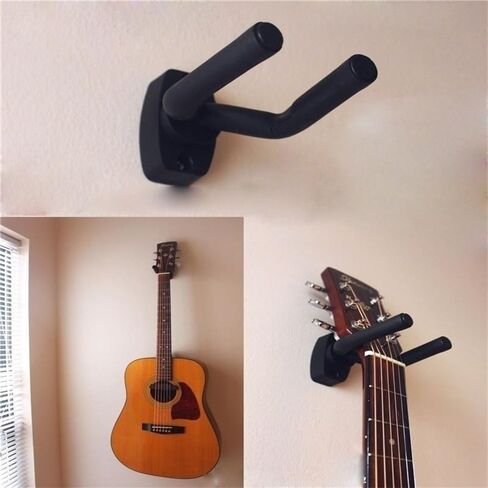 Universal Guitar Hanger Wall Mount with Foam Covered Hooks for Acoustic Electric Bass Mandolin Banjo Space Saving Holder, Black in Kuwait