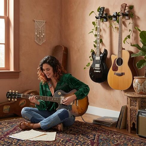 4 عبوات من حامل الجيتار على الحائط، شماعة جيتار من خشب الجوز الأسود على شكل حرف U مع خطاف جيتار ناعم قابل للتدوير للجيتار الصوتي، سهل التركيب in Kuwait