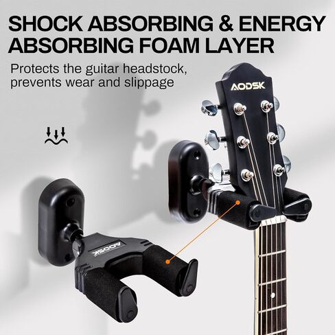 AODSK 3 Pack Auto Lock Guitar Wall Mounts, Black Universal Guitar Wall Hangers for Acoustic Electric Guitar, Ukulele, Bass, Banjo, Mandolin, Secure Guitar and Other Holder Accessories for Home Studio in Kuwait