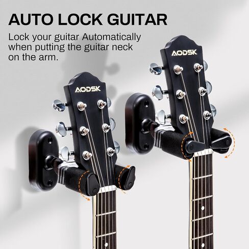 AODSK 3 Pack Auto Lock Guitar Wall Mounts, Black Universal Guitar Wall Hangers for Acoustic Electric Guitar, Ukulele, Bass, Banjo, Mandolin, Secure Guitar and Other Holder Accessories for Home Studio in Kuwait