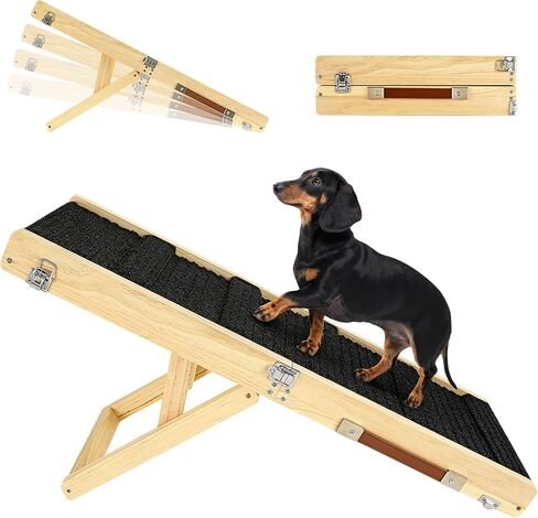 2025 Upgraded Dog Ramp for Couch, Foldable Small Dog Ramp for Low Bed, 4 Adjustable Height from 13'' to 21", Portable Stable Pet Step with Non-Slip Pad, Pet Ramps Use for Couch Stairs, Grey Purple in Kuwait