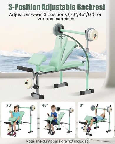 Kids Workout Equipment, Adjustable Kids Workout Bench with Preacher Pad & Leg Developer, Fillable Weight Plates for Home Gym Fitness & Exercise in Kuwait