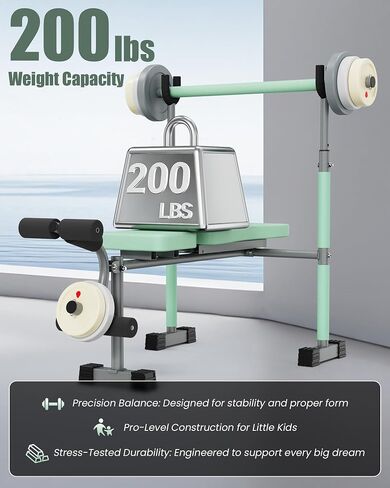 Kids Workout Equipment, Adjustable Kids Workout Bench with Preacher Pad & Leg Developer, Fillable Weight Plates for Home Gym Fitness & Exercise in Kuwait