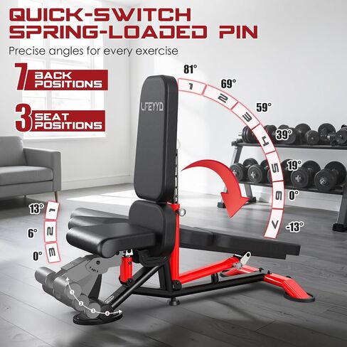 Adjustable Weight Bench for Home Gym, Strength Training Adjustable Workout Benches for Full Body, 1800Lbs Capacity Bench Press for 7 Back & 3 Seat Positions, Flat/Incline/Decline Bench in Kuwait