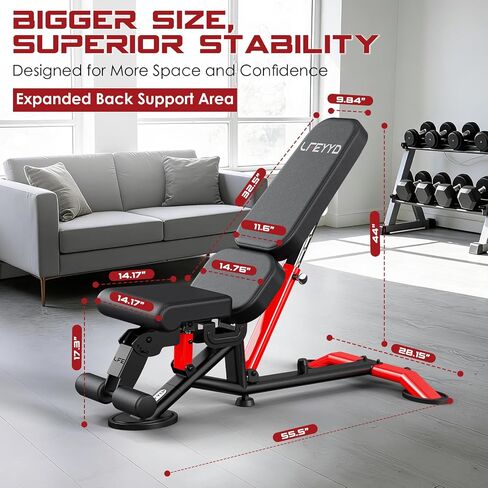 Adjustable Weight Bench for Home Gym, Strength Training Adjustable Workout Benches for Full Body, 1800Lbs Capacity Bench Press for 7 Back & 3 Seat Positions, Flat/Incline/Decline Bench in Kuwait
