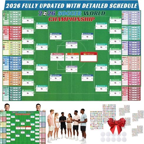 ملصق جدول مباريات كأس العالم لكرة القدم 2026 تم تحديثه مع الفرق، ملصق قوس كأس العالم لكرة القدم 2026، مخطط حائط لكأس العالم لكرة القدم 2026، 70.9 بوصة × 47.2 بوصة، هدية رائعة لمحبي كرة القدم (قطعة واحدة) in Kuwait