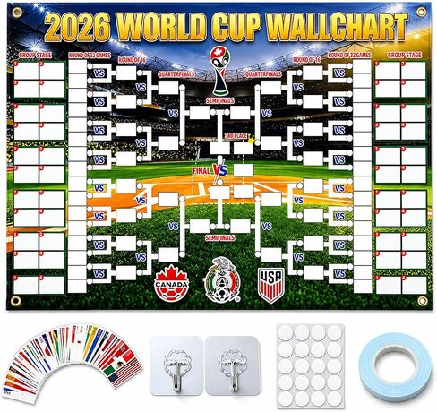 2026 Soccer Tournament Wall Chart Poster, Football Match Tracker & Bracket Board with Team Flag Stickers for Predicting the 2026 Soccer Matches, Watch Party Planner for Home Office Wall Decor, Gift for Soccer Fans in Kuwait