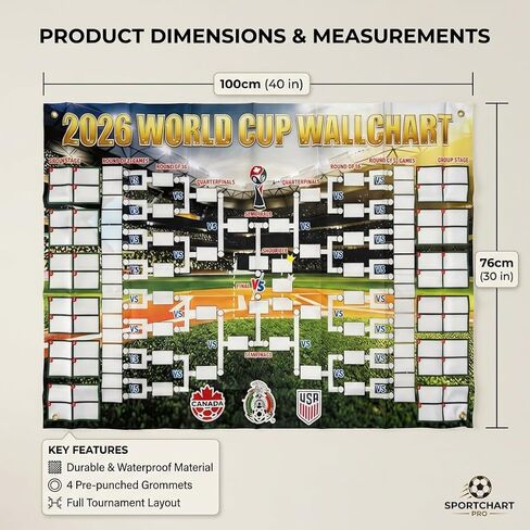 2026 Soccer Tournament Wall Chart Poster, Football Match Tracker & Bracket Board with Team Flag Stickers for Predicting the 2026 Soccer Matches, Watch Party Planner for Home Office Wall Decor, Gift for Soccer Fans in Kuwait