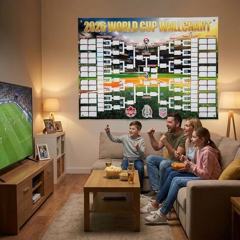 2026 Soccer Tournament Wall Chart Poster, Football Match Tracker & Bracket Board with Team Flag Stickers for Predicting the 2026 Soccer Matches, Watch Party Planner for Home Office Wall Decor, Gift for Soccer Fans in Kuwait