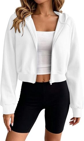 Womens Cropped Zip Up Hoodie Lightweight Long Sleeve Sweatshirt Coat | Full Zipper Long Sleeve Crop Jackets, Raglan Sleeves Loose Fit Workout Outerwear, Fall Outfits Casual Comfy Y2k Tops in Kuwait