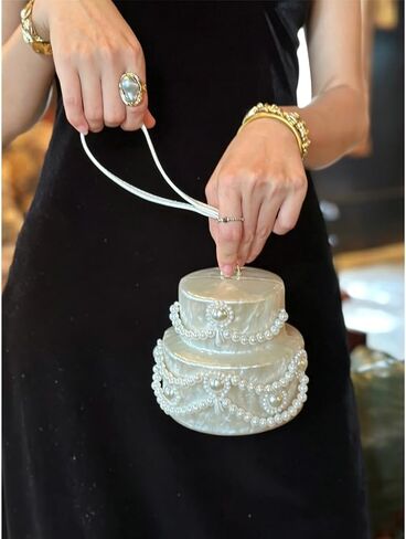 Mini Acrylic Cake Shaped Clutch for Women Pearl Acrylic Evening Bag Unique Evening Handbag Purse for Wedding Party Prom in Saudi Arabia