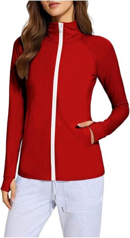Sun Protection Athletic Jacket Women UPF 50+ Lightweight Zip Up Stand Collar Long Sleeve Thumb Holes Hiking UV Coat in Kuwait
