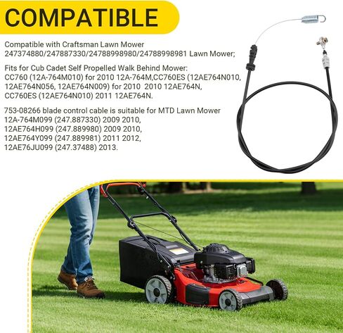 طقم كابل التحكم بالشفرة 753-08266، يناسب CUB Cadet: CC760, CC760ES | متوافق مع جزازات MTD، Craftsman، Troy-Bilt Walk Behind Mowers، يناسب الموديلات: CX 33 بوصة، CC760ES، TBWC33XP، CC760، قطع واسعة 33 بوصة in Kuwait
