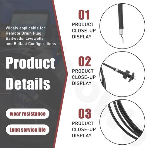 12 Foot Control Cable Compatible with Re-mote Drain Plug Baitwells Livewells and Ballast Configurations in Kuwait