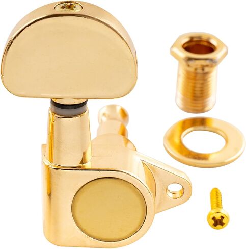 Musiclily Basic R15A 3R3L 15:1 Ratio Full Sealed Machine Heads Tuners Tuning Pegs Keys with Half Moon Button Right Angle Screw for Acoustic Electric Guitar, Chrome in Kuwait