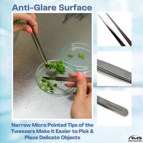 Multifunction Lab Tweezers Narrow Micro Point Fine Serrations Stainless Steel Forceps - 10" Straight in Kuwait