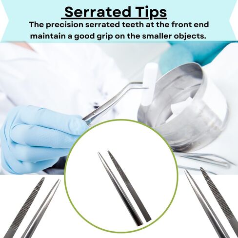 Precision Long Slim Tweezers with Very Fine Serrated Tips Stainless Steel Lab Forceps (Bayonet Handle - 12") in Kuwait
