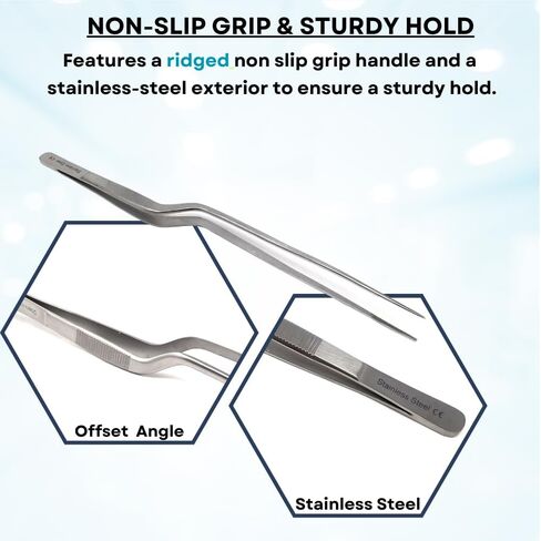 Precision Long Slim Tweezers with Very Fine Serrated Tips Stainless Steel Lab Forceps (Bayonet Handle - 12") in Kuwait