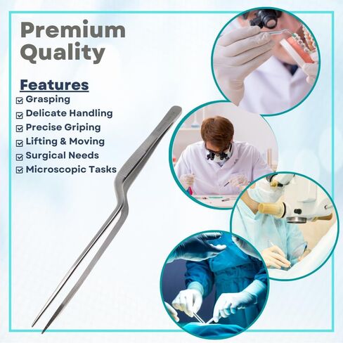 Precision Long Slim Tweezers with Very Fine Serrated Tips Stainless Steel Lab Forceps (Bayonet Handle - 12") in Kuwait
