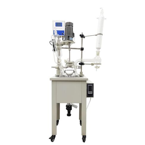10L Single Layer Glass Reactor Distillation Mixer 110V | 2000W Heating, RT-200℃±0.2℃. 304 SS Bath, GG17 Flask, PTFE Seal, Dual Display, 1.5L Funnel, Vacuum -0.098Mpa in Kuwait