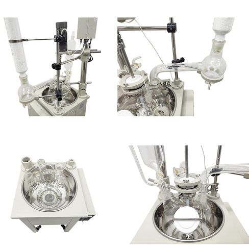 10L Single Layer Glass Reactor Distillation Mixer 110V | 2000W Heating, RT-200℃±0.2℃. 304 SS Bath, GG17 Flask, PTFE Seal, Dual Display, 1.5L Funnel, Vacuum -0.098Mpa in Kuwait