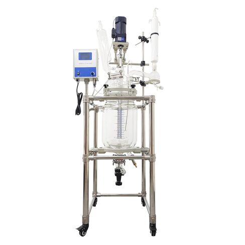 10L Double-Layer Glass Reaction Kettle with Digital Display | GG-17 glass, -80~200°C. PTFE seal, 0-500RPM stirrer, S-coil condenser. Mobile frame, for chemical & laboratory R&D. 110V in Kuwait