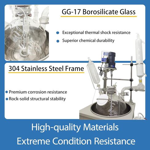 30L Single Layer Glass, Reactor RT-200°C 110V with PTFE Seal | 304 stainless steel bath with 2000W heating, GG17 glass, Vacuum level ≥－0.1Mpa, for chemical & laboratory R&D. in Kuwait