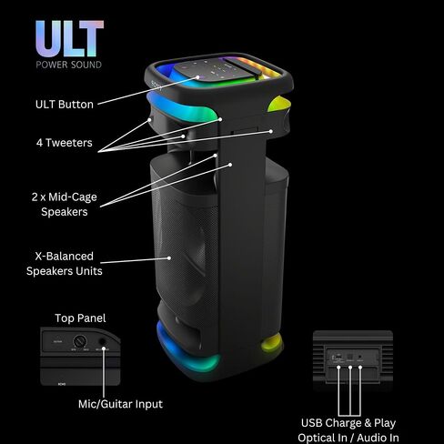 Sony ULT Tower 10 Party Speaker (Black) Bundle with Wired Unidirectional Dynamic Microphone with 10 Feet Cable (Black) in Kuwait