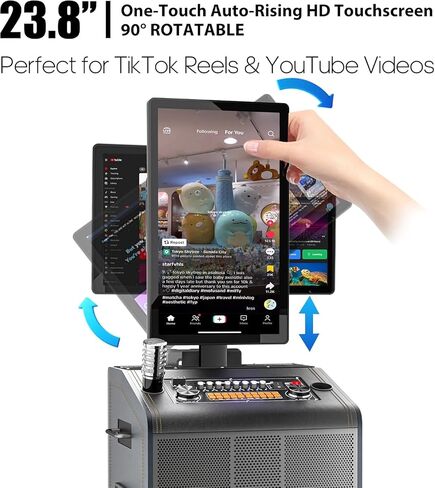 Smart Karaoke Machine with 23.8Inch Touch Screen & Lyrics Display, Up to 2000W Powerful Speaker, Super Deep Bass Sound for Home Party, Outdoor - Perfect for Adults, Kids, Singers & Music Lovers in Kuwait