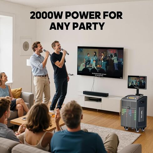 Smart Karaoke Machine with 23.8Inch Touch Screen & Lyrics Display, Up to 2000W Powerful Speaker, Super Deep Bass Sound for Home Party, Outdoor - Perfect for Adults, Kids, Singers & Music Lovers in Kuwait