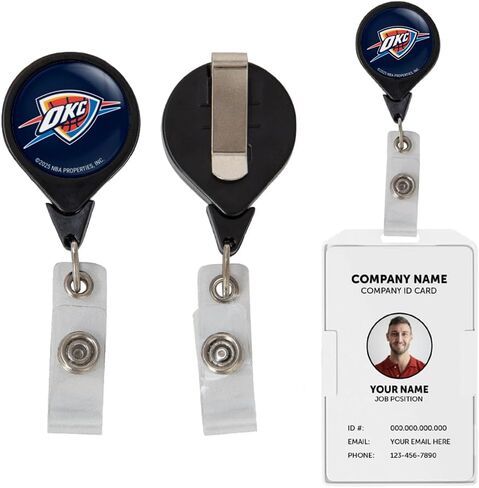 حامل شارة Desert Cactus Oklahoma City Thunder OKC قابل للسحب، بكرة شارة معرف كرة السلة الوطنية NBA مع مشبك تذكرة للحبل والعمل والمدرسة والمكتب (التصميم B) in Kuwait