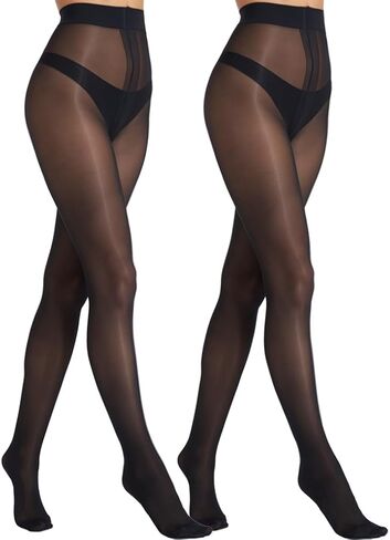 MERYLURE 20D Sheer Black Tights for Women, T-Crotch Ultra Thin Pantyhose High Waist Stockings Reinforced Toes 2 Pairs in Saudi Arabia