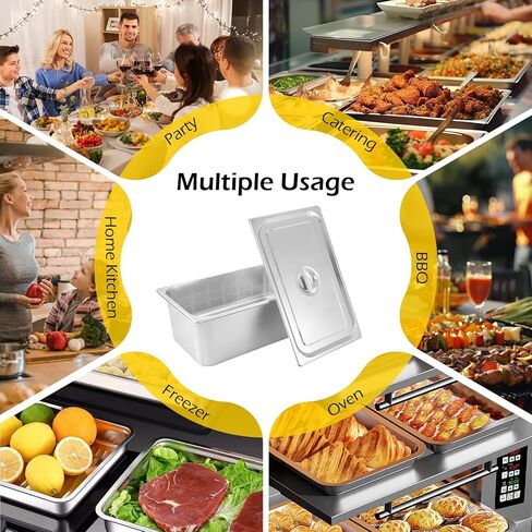 Dyna-Living Full Size 6 Inch, 8 Inch Hotel Pan Perforated Steam Table Pans with Lid Stainless Steel Chafing Dish Pans Commercial Food Pan for Catering Buffet Hotel Home Restaurant Supplies-3 Piece Set in Kuwait