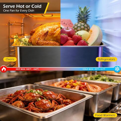 Dyna-Living Full Size 6 Inch, 8 Inch Hotel Pan Perforated Steam Table Pans with Lid Stainless Steel Chafing Dish Pans Commercial Food Pan for Catering Buffet Hotel Home Restaurant Supplies-3 Piece Set in Kuwait