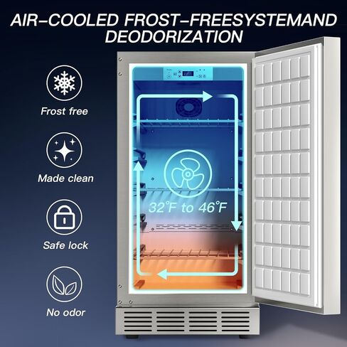15 Inch Outdoor Refrigerator, Weather Proof Stainless Steel Beverage Beer Cooler Under Counter Fridge, Indoor/Outdoor Refrigerator with 3 Shelves for Patio Kitchen and Commercial Use in Kuwait