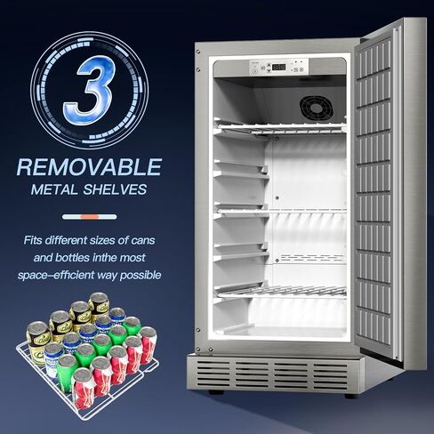 15 Inch Outdoor Refrigerator, Weather Proof Stainless Steel Beverage Beer Cooler Under Counter Fridge, Indoor/Outdoor Refrigerator with 3 Shelves for Patio Kitchen and Commercial Use in Kuwait