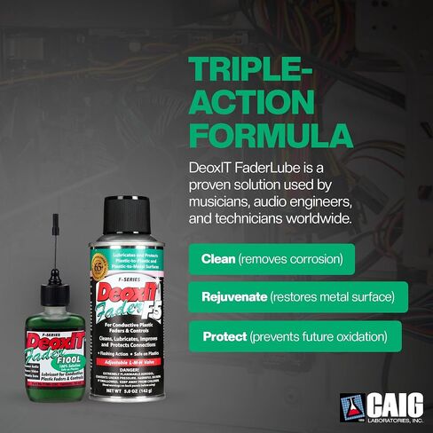 مجموعة صيانة DeoxIT FaderLube، تتضمن رذاذ F5S-H6 بنسبة 5% (5 أونصة) وقطارة F100L-L25C بنسبة 100% (25 مل) لمقاييس الجهد والبهتان وتشحيم الاتصال الإلكتروني in Kuwait