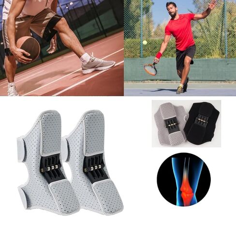 EUNOGO Ms 2 PCS Knee Protection Booster, Joint Support Spring Knee Stabilizer Pad with 3 Springs, Power Knee Stabilizer Pads for Men Women, Climbing, Squat, Volleyball(Gray,X-Large) in Kuwait