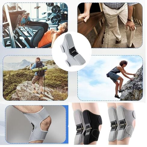EUNOGO Ms 2 PCS Knee Protection Booster, Joint Support Spring Knee Stabilizer Pad with 3 Springs, Power Knee Stabilizer Pads for Men Women, Climbing, Squat, Volleyball(Gray,X-Large) in Kuwait