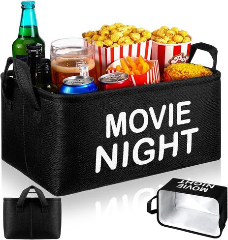 Snack Bar Organizer Snack Bin Basket for Snacks Popcorn Buckets Movie Night Gift Basket with Handles Movie Night Supplies Popcorn Station Chip Bucket Holder Chip Tray Organizer for Caddy Pantry in Kuwait
